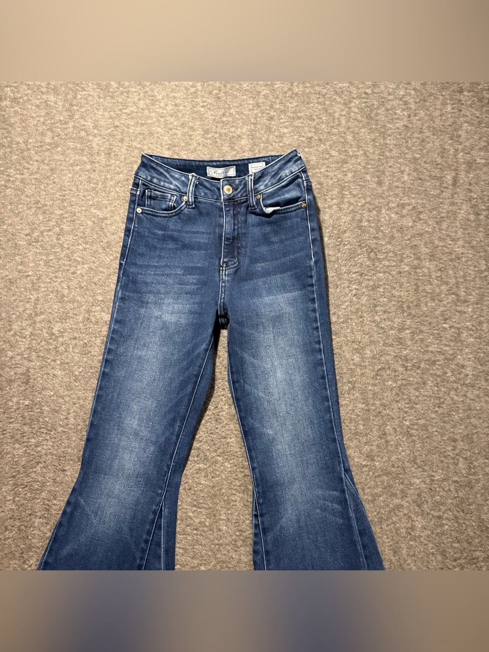 KanCan Ultra High Rise Super Flare Jeans Womens 23 (inseam 32) blue Fray Hem - Picture 2 of 13